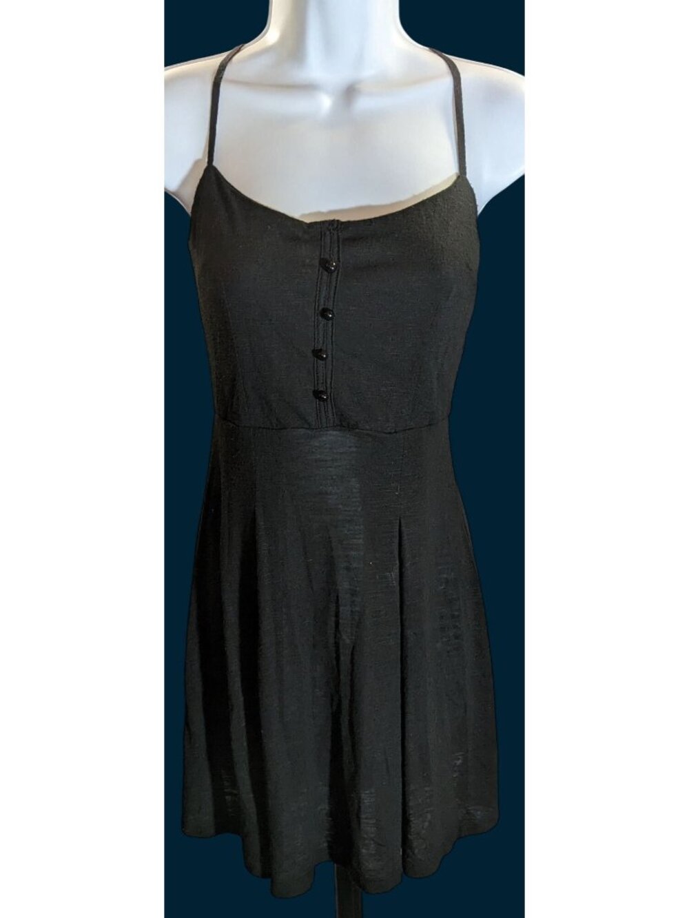 Kimchi Blue Black Summer Dress Button Accent Front Soft Goth Mini Dress